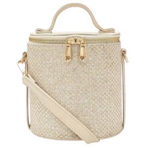 BOOHOO Woven Crossbody Barrel Bag Beige